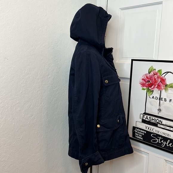 J. Crew Navy Hooded Twill Jacket Size S - Picture 3 of 9